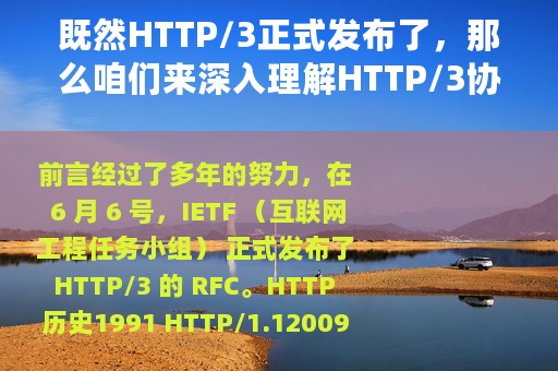 既然HTTP/3正式发布了，那么咱们来深入理解HTTP/3协议