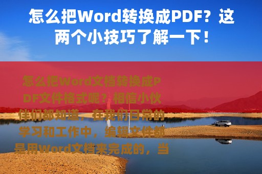 怎么把Word转换成PDF？这两个小技巧了解一下！