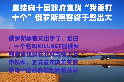 直接向十国政府宣战“我要打十个”俄罗斯黑客终于憋出大招？