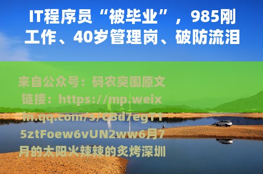 IT程序员“被毕业”，985刚工作、40岁管理岗、破防流泪是常态