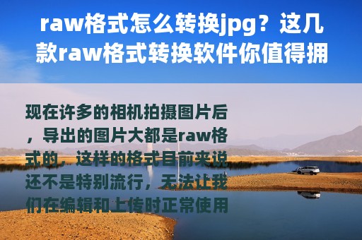 raw格式怎么转换jpg？这几款raw格式转换软件你值得拥有