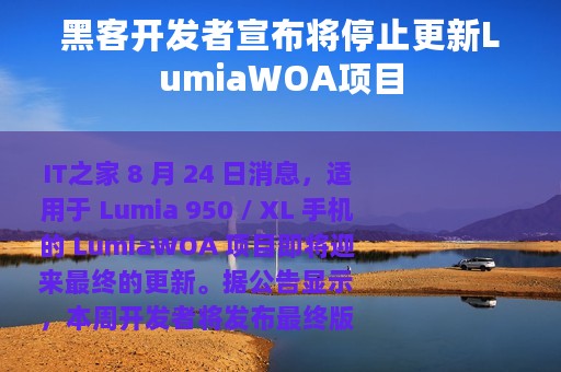 黑客开发者宣布将停止更新LumiaWOA项目