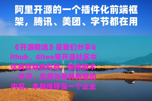 阿里开源的一个插件化前端框架，腾讯、美团、字节都在用