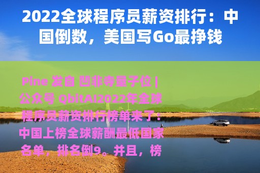 2022全球程序员薪资排行：中国倒数，美国写Go最挣钱