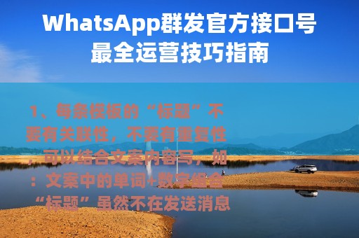 WhatsApp群发官方接口号最全运营技巧指南