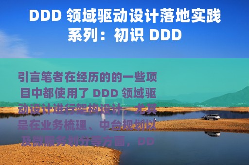 DDD 领域驱动设计落地实践系列：初识 DDD
