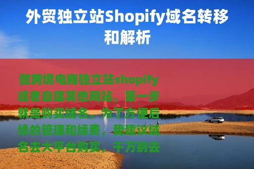外贸独立站Shopify域名转移和解析