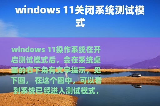 windows 11关闭系统测试模式
