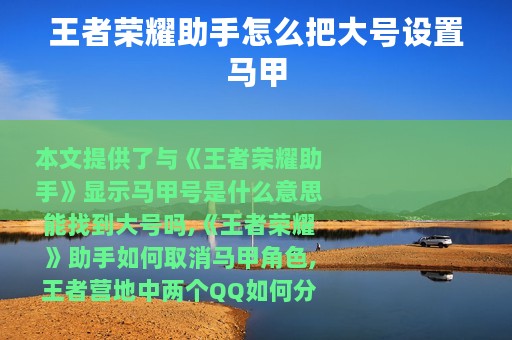 王者荣耀助手怎么把大号设置马甲