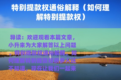 特别提款权通俗解释（如何理解特别提款权）