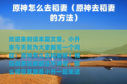 原神怎么去稻妻（原神去稻妻的方法）