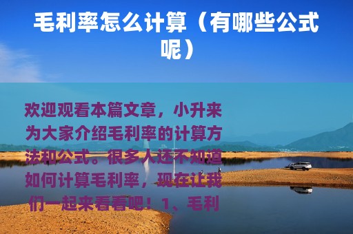 毛利率怎么计算（有哪些公式呢）
