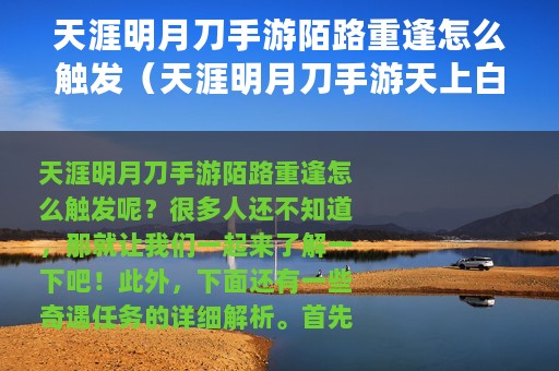 天涯明月刀手游陌路重逢怎么触发（天涯明月刀手游天上白玉京版本奇遇任务解析）