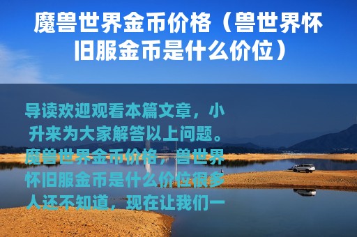 魔兽世界金币价格（兽世界怀旧服金币是什么价位）