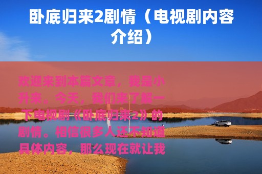 卧底归来2剧情（电视剧内容介绍）