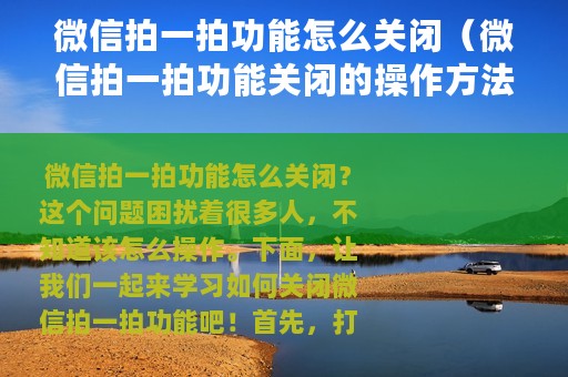 微信拍一拍功能怎么关闭（微信拍一拍功能关闭的操作方法）