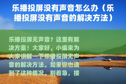 乐播投屏没有声音怎么办（乐播投屏没有声音的解决方法）