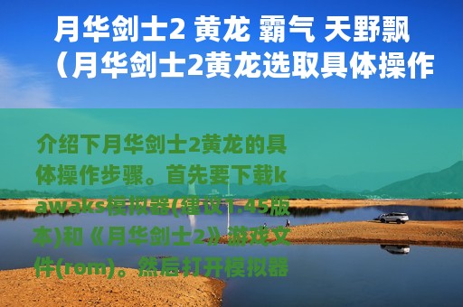 月华剑士2 黄龙 霸气 天野飘（月华剑士2黄龙选取具体操作步骤）