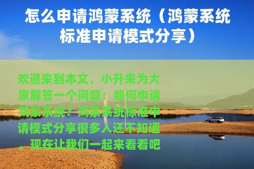 怎么申请鸿蒙系统（鸿蒙系统标准申请模式分享）