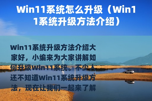 Win11系统怎么升级（Win11系统升级方法介绍）
