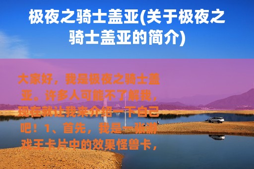 极夜之骑士盖亚(关于极夜之骑士盖亚的简介)