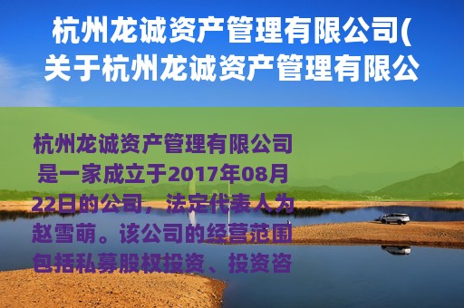 杭州龙诚资产管理有限公司(关于杭州龙诚资产管理有限公司的简介)