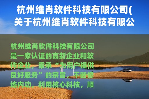 杭州维肖软件科技有限公司(关于杭州维肖软件科技有限公司的简介)