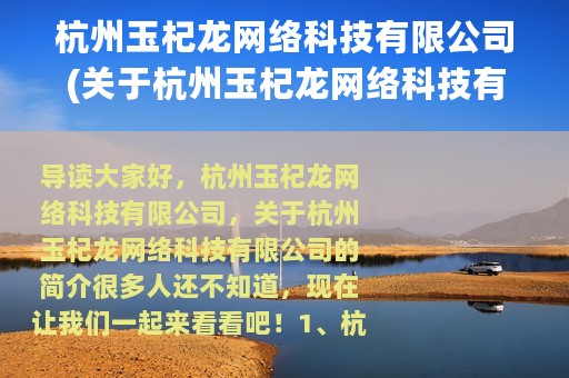 杭州玉杞龙网络科技有限公司(关于杭州玉杞龙网络科技有限公司的简介)