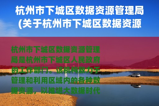 杭州市下城区数据资源管理局(关于杭州市下城区数据资源管理局的简介)