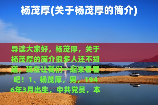 杨茂厚(关于杨茂厚的简介)