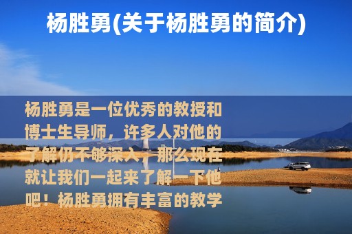 杨胜勇(关于杨胜勇的简介)