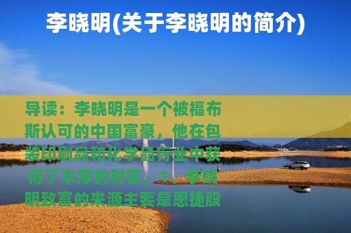 李晓明(关于李晓明的简介)