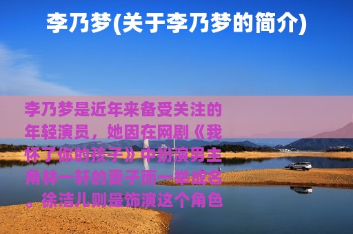 李乃梦(关于李乃梦的简介)