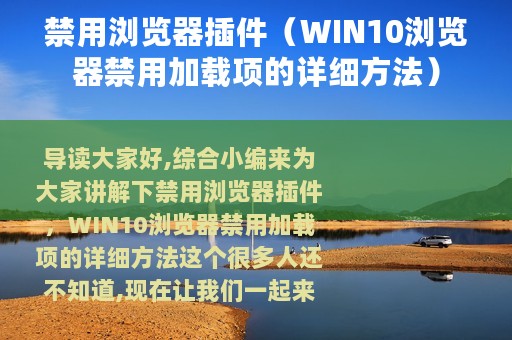 禁用浏览器插件（WIN10浏览器禁用加载项的详细方法）