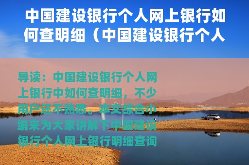 中国建设银行个人网上银行如何查明细（中国建设银行个人网上银行明细查询流程）