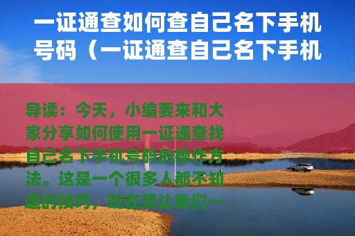 一证通查如何查自己名下手机号码（一证通查自己名下手机号码操作方法）