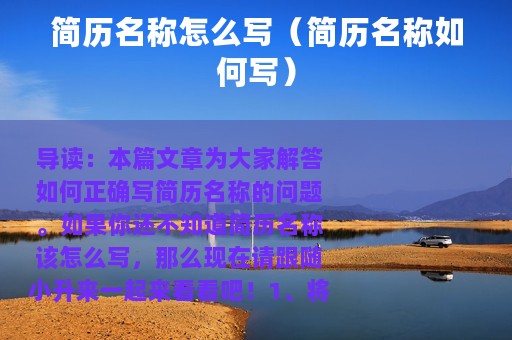 简历名称怎么写（简历名称如何写）