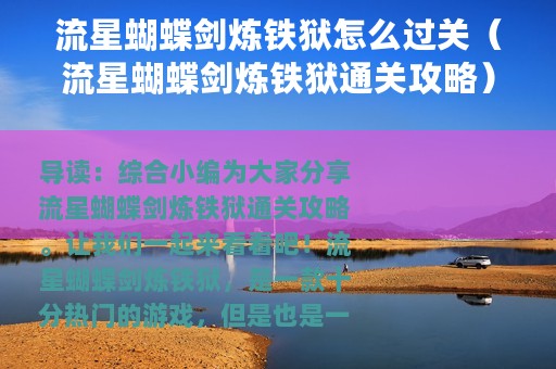 流星蝴蝶剑炼铁狱怎么过关（流星蝴蝶剑炼铁狱通关攻略）