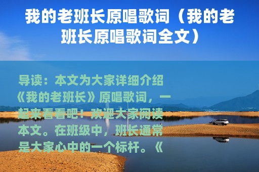 我的老班长原唱歌词（我的老班长原唱歌词全文）