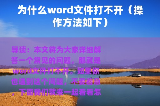 为什么word文件打不开（操作方法如下）