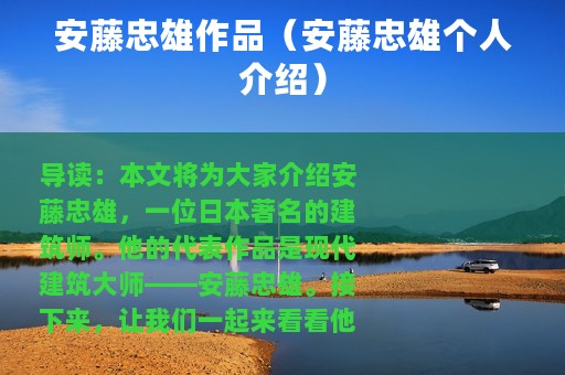 安藤忠雄作品（安藤忠雄个人介绍）