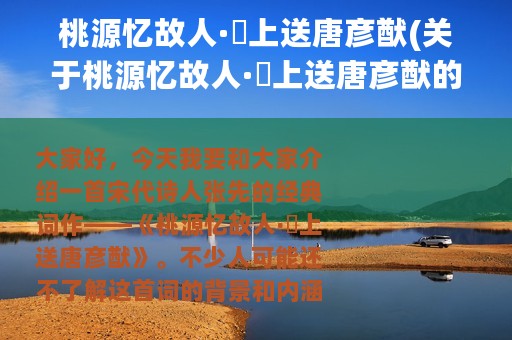 桃源忆故人·霅上送唐彦猷(关于桃源忆故人·霅上送唐彦猷的简介)