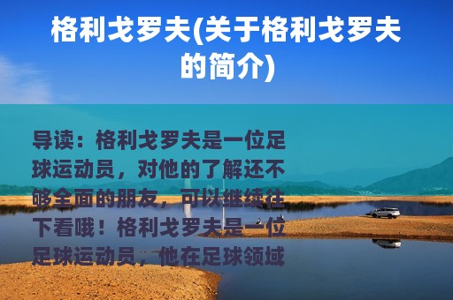 格利戈罗夫(关于格利戈罗夫的简介)