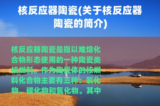 核反应器陶瓷(关于核反应器陶瓷的简介)
