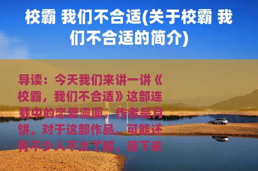 校霸 我们不合适(关于校霸 我们不合适的简介)