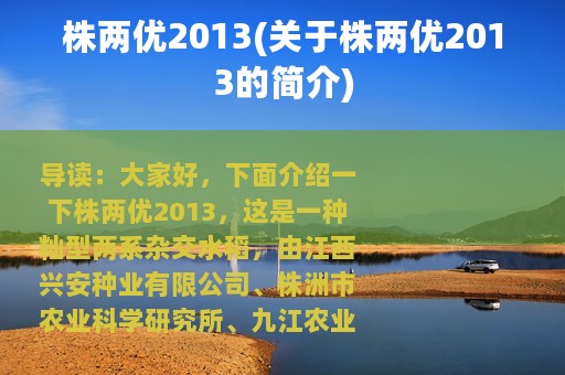 株两优2013(关于株两优2013的简介)
