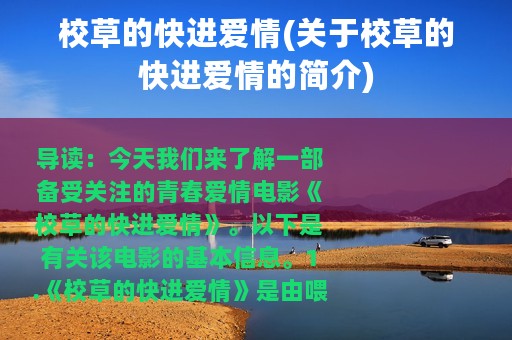 校草的快进爱情(关于校草的快进爱情的简介)