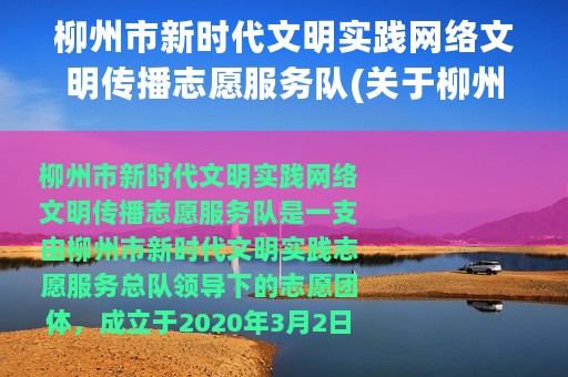 柳州市新时代文明实践网络文明传播志愿服务队(关于柳州市新时代文明实践网络文明传播志愿服务队的简介)