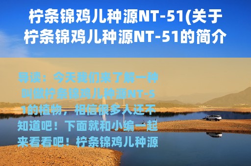 柠条锦鸡儿种源NT-51(关于柠条锦鸡儿种源NT-51的简介)