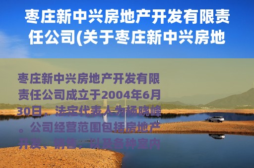 枣庄新中兴房地产开发有限责任公司(关于枣庄新中兴房地产开发有限责任公司的简介)